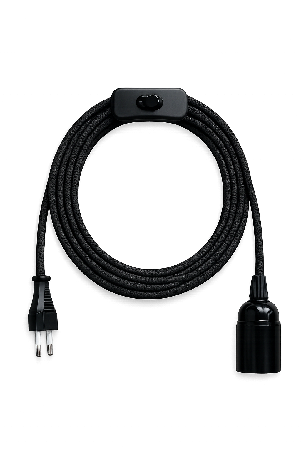 Textilkabel Schwarz mit Stecker und Fassung