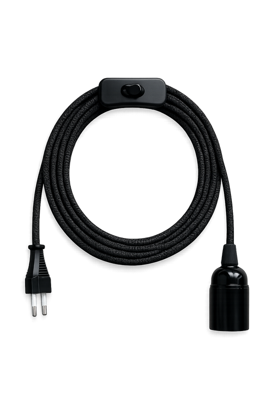 Textilkabel Schwarz mit Stecker und Fassung